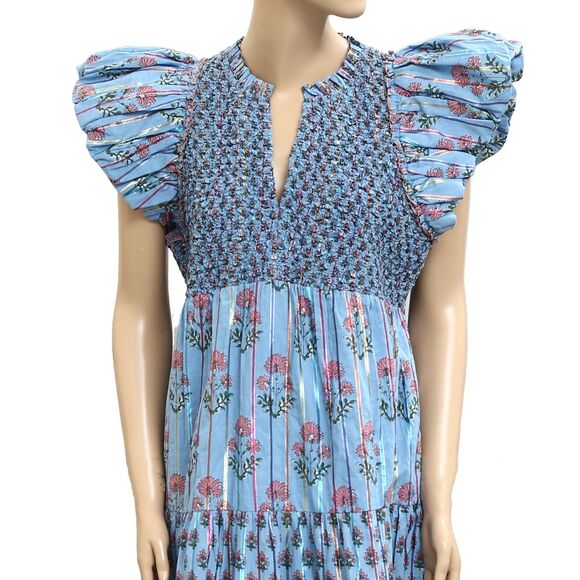 Saylor Almina Midi Dress Floral Block Printed Smocked Ruffle Cotton XL 282095 - Picture 4 of 7